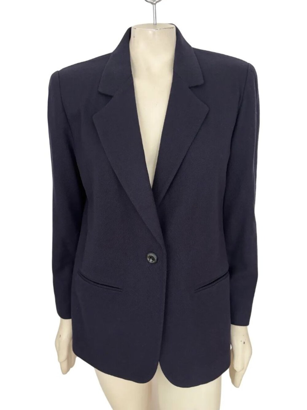 VTG 90s SAG HARBOR 100% Wool 1 Button Boyfriend Blazer in Midnight Blue SZ 10